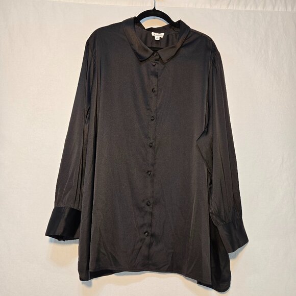 THE DROP Minimalist Basic Black Stretch Satin Shirt Tunic Top Size 4X New NO Tag - Picture 1 of 16